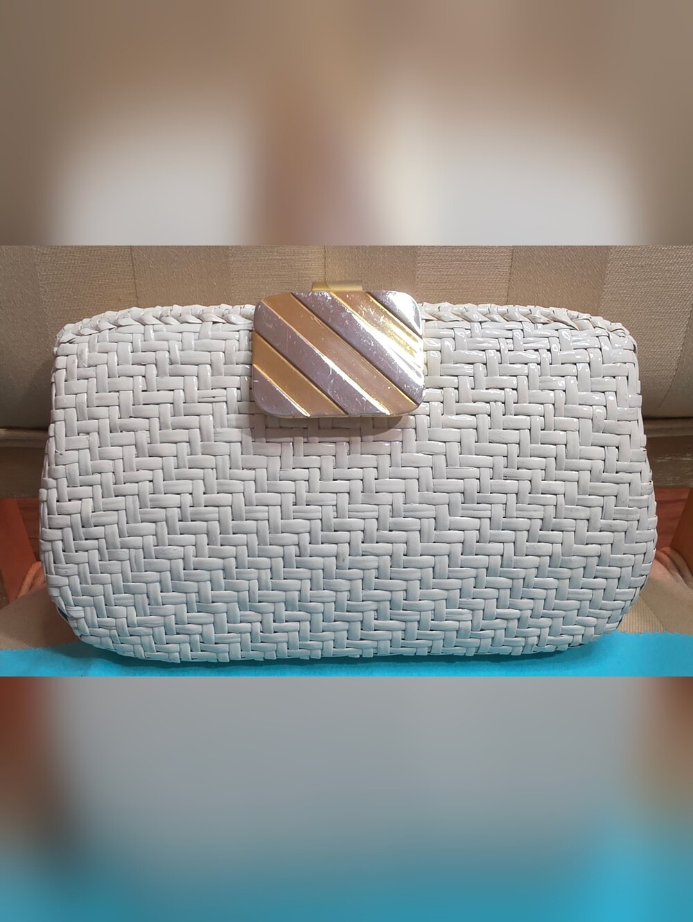 VINTAGE RODO WHITE WICKER CLUTCH HANDBAG PURSE